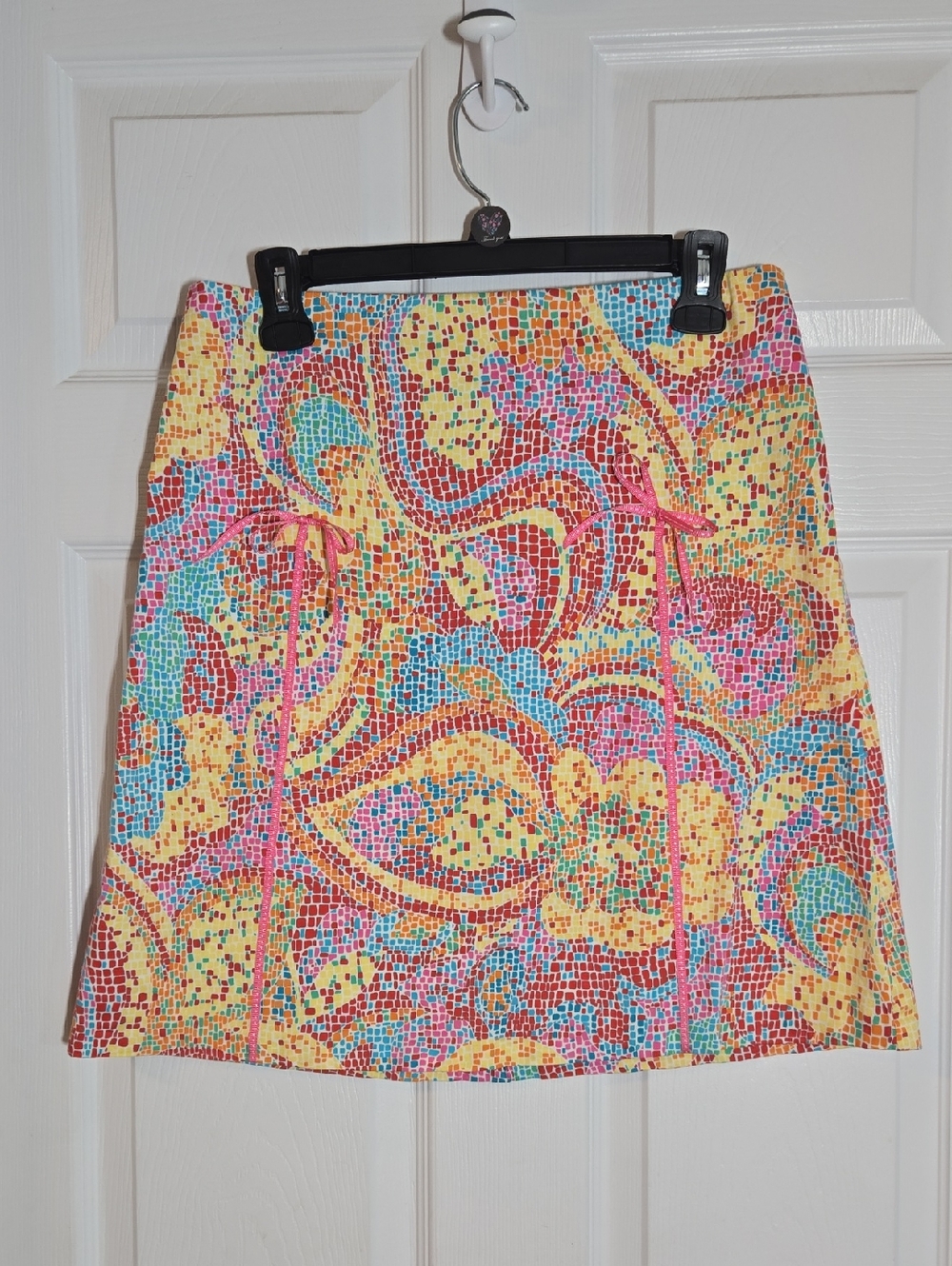 Lily Vintage Yellow Pink Multi Mosaic Mini Skirt Size Small